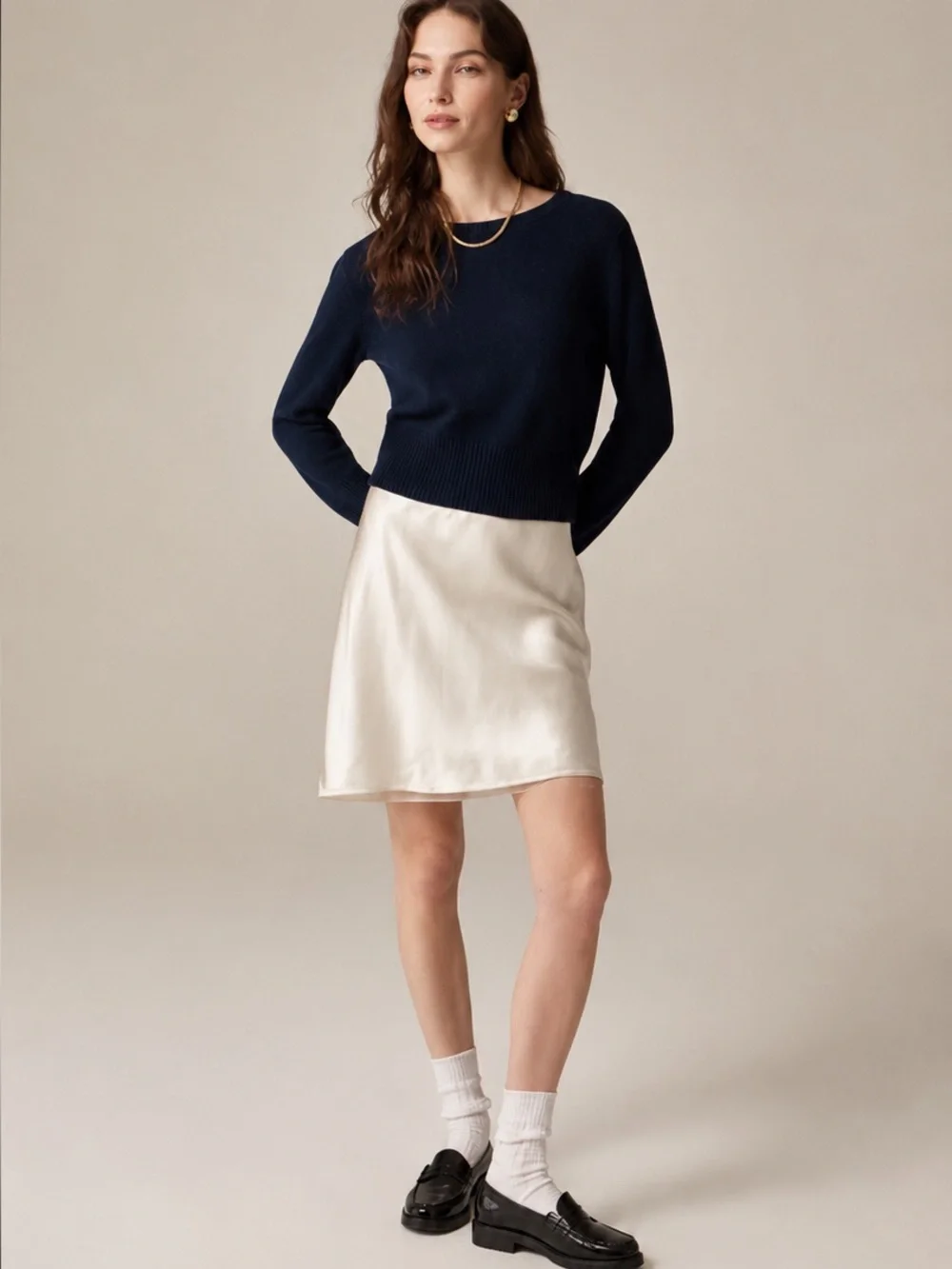 J.Crew Cashmere Navy Fitted Cropped Crewneck Sweater Small